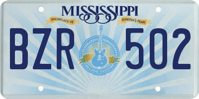 MS license plate BZR502