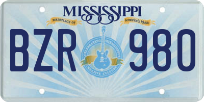 MS license plate BZR980