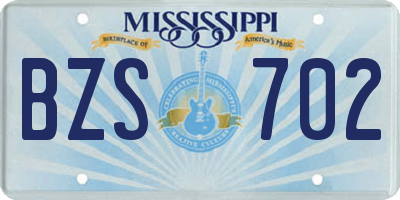 MS license plate BZS702