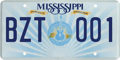 MS license plate BZT001