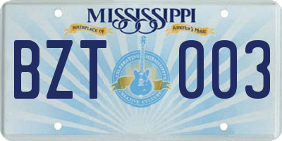 MS license plate BZT003