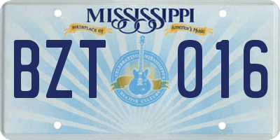 MS license plate BZT016