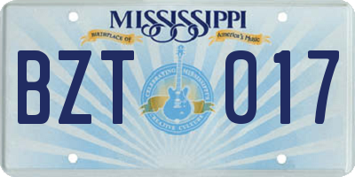 MS license plate BZT017