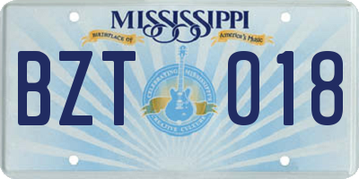 MS license plate BZT018
