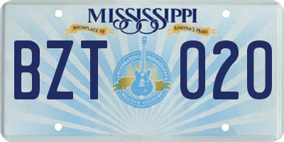MS license plate BZT020