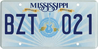 MS license plate BZT021