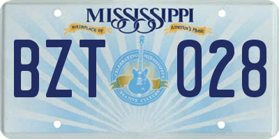 MS license plate BZT028