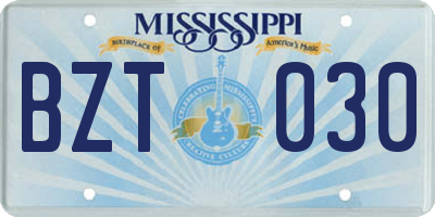 MS license plate BZT030