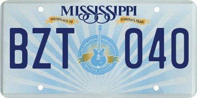MS license plate BZT040