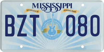 MS license plate BZT080