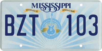 MS license plate BZT103