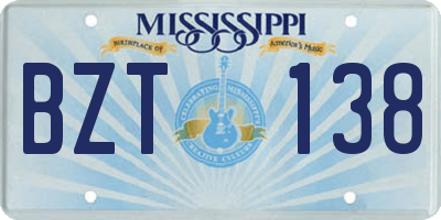 MS license plate BZT138