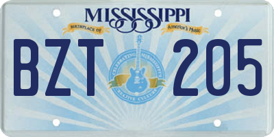 MS license plate BZT205