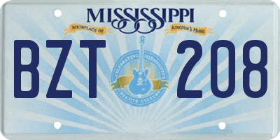 MS license plate BZT208