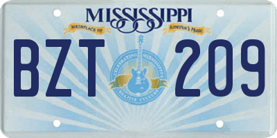 MS license plate BZT209