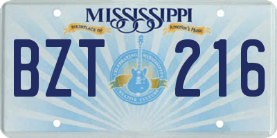 MS license plate BZT216