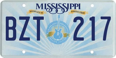 MS license plate BZT217