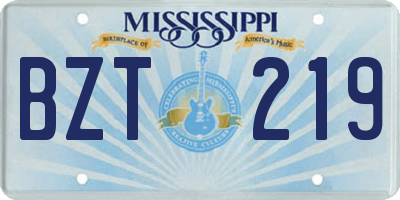 MS license plate BZT219