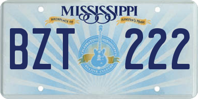 MS license plate BZT222