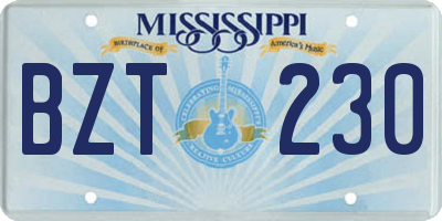 MS license plate BZT230