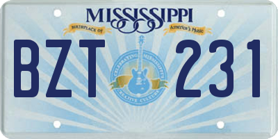 MS license plate BZT231