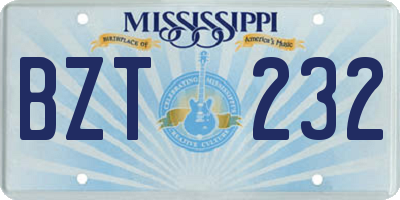 MS license plate BZT232