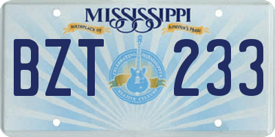 MS license plate BZT233
