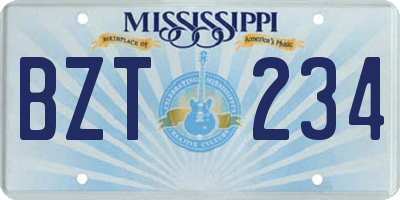 MS license plate BZT234