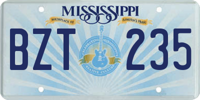 MS license plate BZT235