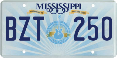 MS license plate BZT250
