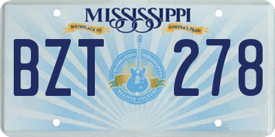 MS license plate BZT278
