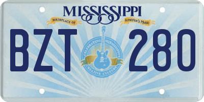MS license plate BZT280