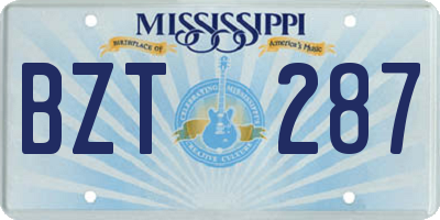 MS license plate BZT287