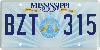 MS license plate BZT315
