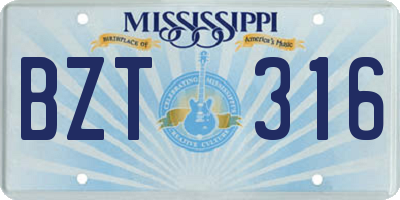 MS license plate BZT316