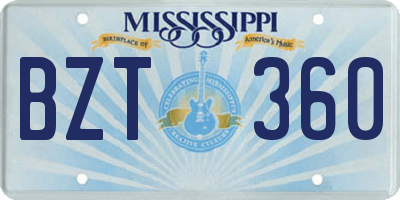 MS license plate BZT360