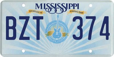MS license plate BZT374
