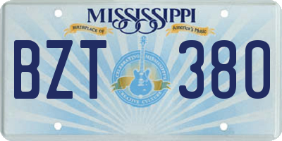 MS license plate BZT380