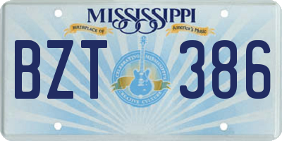 MS license plate BZT386
