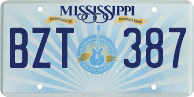 MS license plate BZT387
