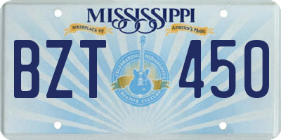 MS license plate BZT450