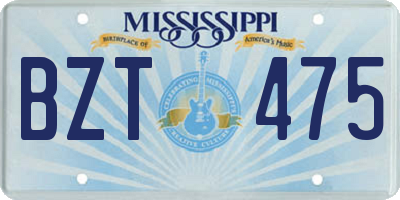MS license plate BZT475