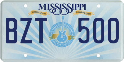 MS license plate BZT500