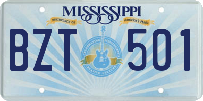 MS license plate BZT501