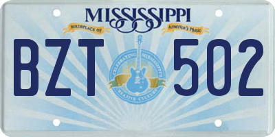 MS license plate BZT502