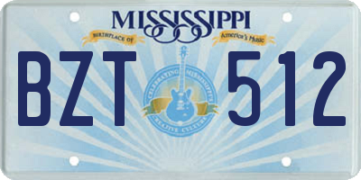 MS license plate BZT512