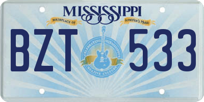MS license plate BZT533