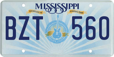 MS license plate BZT560
