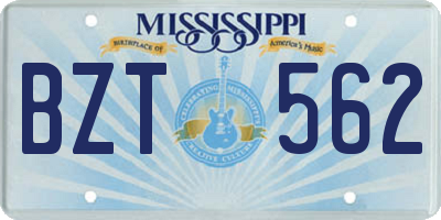 MS license plate BZT562
