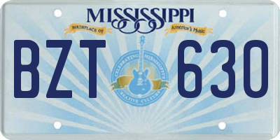 MS license plate BZT630